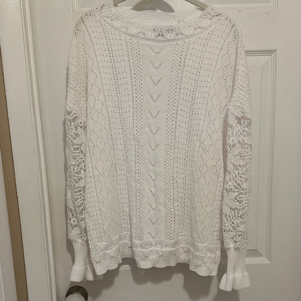 Elegant White Lace Knit Sweater, Like New